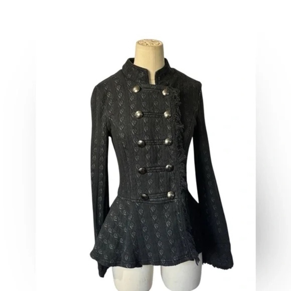Free People Cable Knit Peplum Military Jacket Size 6 - Picture 3 of 6